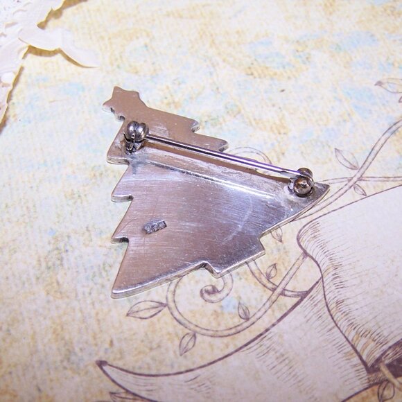 Vintage Sterling Silver Enamel Christmas Tree Pin Brooch - Picture 4 of 6